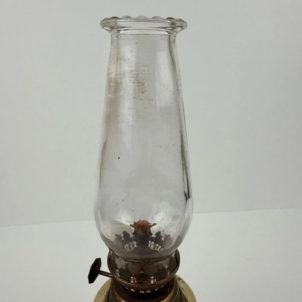 Vintage Oil Lamp Amber Glass Made in Hong Kong Jesus Knocking On The Door 1970s